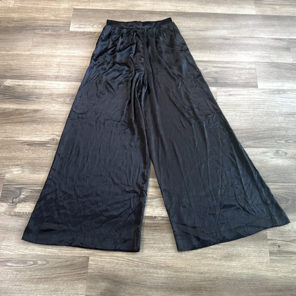Mustard Seed Women's Small Pants Black Polyester Wide Leg Crinkle‎